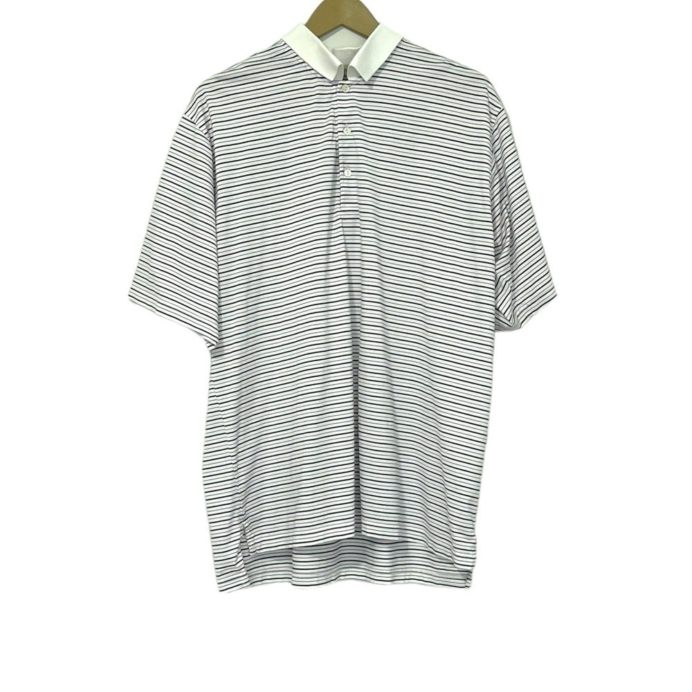 Peter‎ Millar Mens White Purple Black Striped Short Sleeve Polo Shirt Size Large